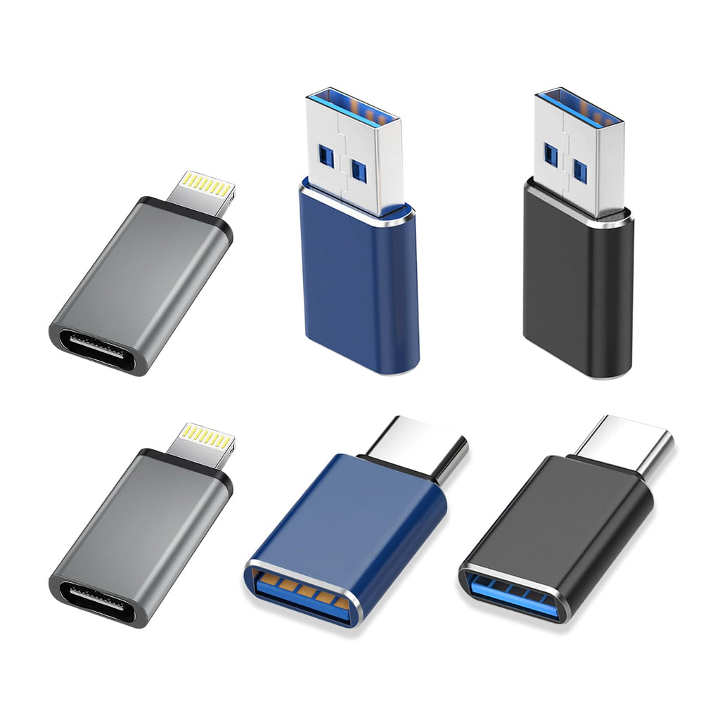 [Australia - AusPower] - 6 Pack[USB to USB C]&[USB C to USB]&[USB C to lighting] Aluminum USB A to USB C Adapter Fast Data Transfer and Charge Lightning to USB C Adapter Compatible with iPhone/iPad/PC/MacBook/and So On IPhone USB Adapter 