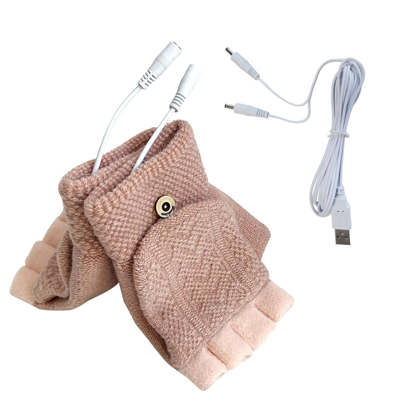 [Australia - AusPower] - Women's & Men's USB Heated Gloves Mitten Full & Half Fingerless Winter Hands Warmer Laptop Gloves Pure Pink 