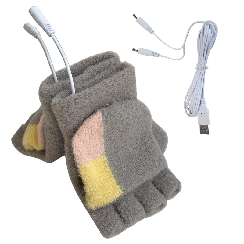 [Australia - AusPower] - Women's & Men's USB Heated Gloves Mitten Full & Half Fingerless Winter Hands Warmer Laptop Gloves Colorful Grey 