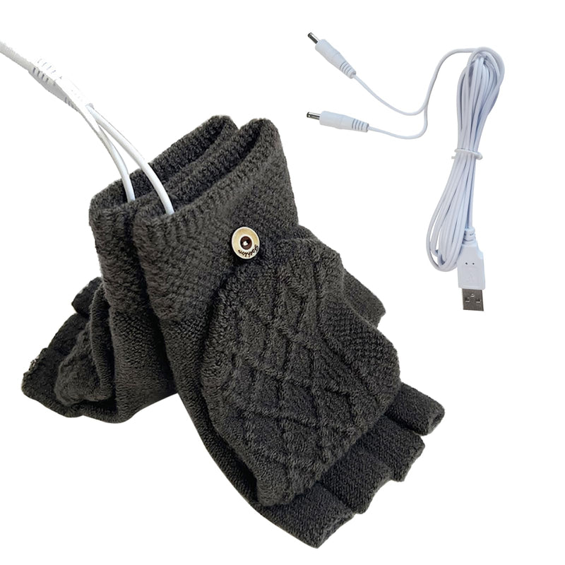 [Australia - AusPower] - Women's & Men's USB Heated Gloves Mitten Full & Half Fingerless Winter Hands Warmer Laptop Gloves Pure Grey 