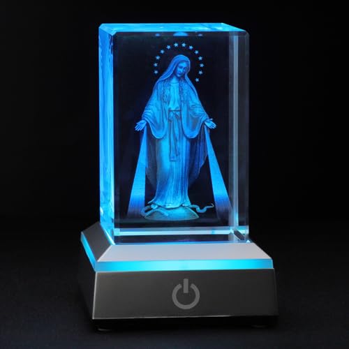 KOMI 3D Our Lady of Grace Crystal Statue with LED Light Base Night Light Mary