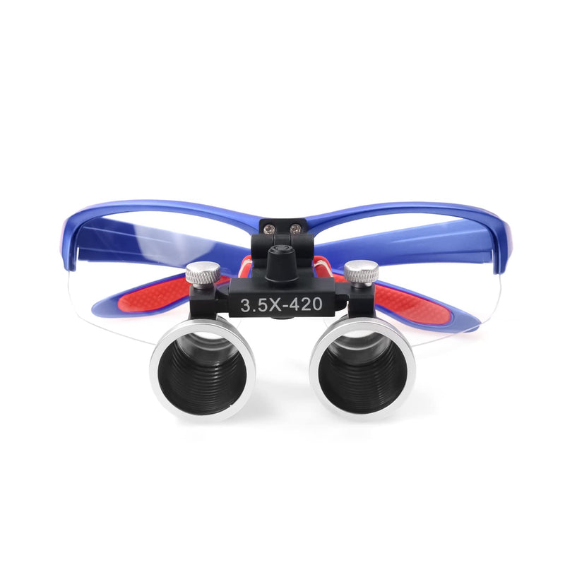 [Australia - AusPower] - 3.5x420 MM Angle Adjustable Binocular Loupes Magnifier Glasses Lab Magnification loupes with Black Cloth Case (Blue) Blue 