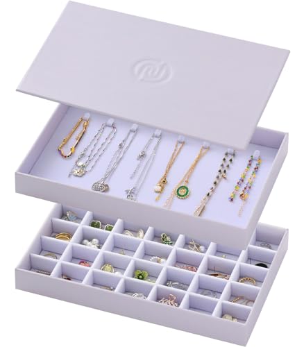Set of 2 Stackable Jewelry Organizer Trays, Light Purple Jewelry Organizer Drawer, Velvet Jewelry Boxes & Organizers, Fashion Necklace Earring Holder Jewelry Storage Organizer for Women Light Purple B