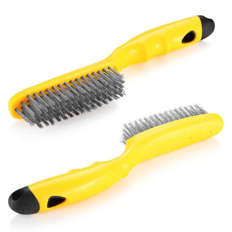 [Australia - AusPower] - Stainless Steel Wire Brush 2 Pcs | 79 Bundles of bristles, 10.5" Plastic Contoured Handle | Heavy Duty Scratch for Cleaning Rust & Dirt Before Welding, Dust and Paint Scrubbing (LWH-2SP) 
