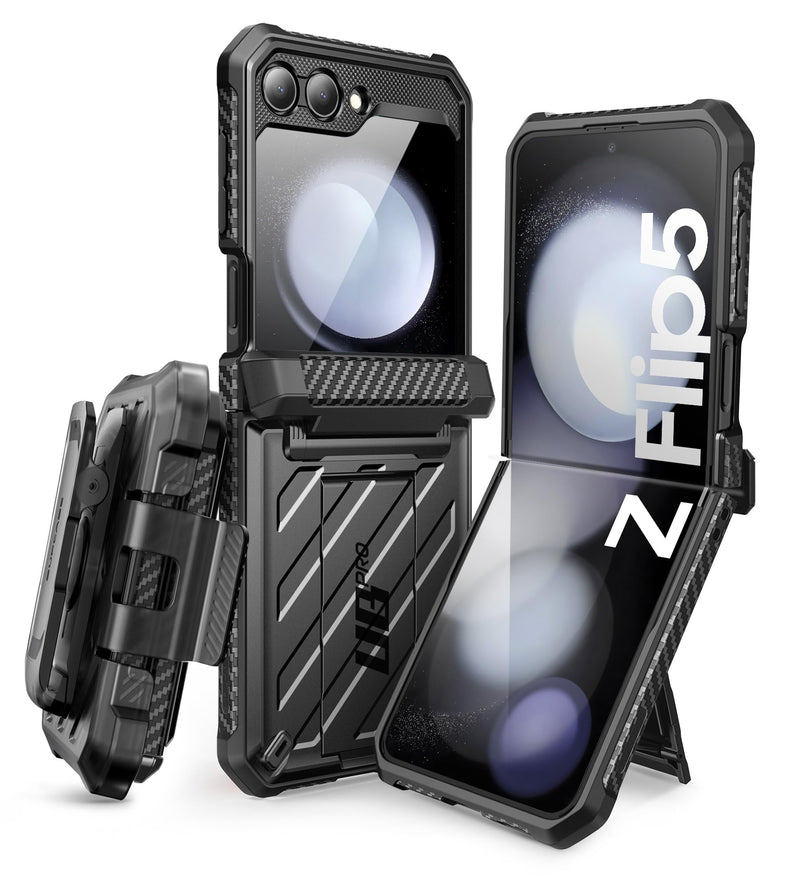 [Australia - AusPower] - SUPCASE Unicorn Beetle Pro Series Case for Samsung Galaxy Z Flip 5 5G (2023), [Hinge Protection] Dual Layer Rugged Protective Case with Holster & Kickstand (Black) Black 