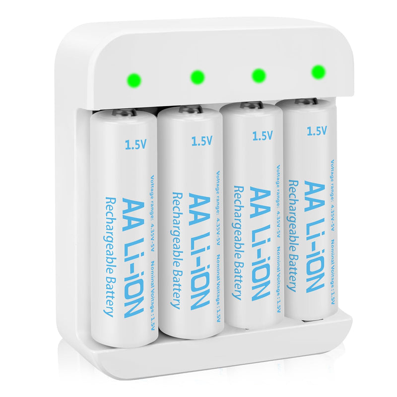 [Australia - AusPower] - 4 Pack Rechargeable 1.5V Lithium AA Batteries with Charger (4-Bay Independent Slot), Long Lasting Double A Size Battery 3600mWh for Blink Camera AA 4 Pack+Charger 