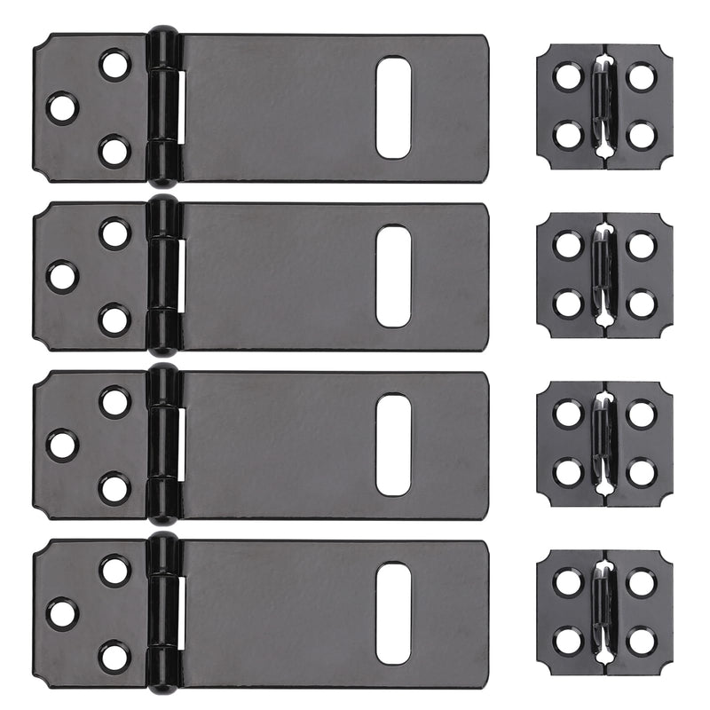 [Australia - AusPower] - 3Inch Lock Hasp Latch, 4 Pack Black Hasp Latch Padlock Hasp Door Slide Latch Safety Packlock Clasp Gate Locks for Wooden Fence, Pet Cage, Cabinet, Window, Garden, Yard 3Inch 