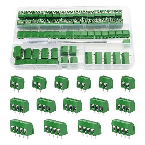 YIXISI PCB Mount Screw Terminal Block, 5 mm 2/3/4 Pin Screw Terminal Connector, for Arduino DIY Project, Green, Pack of 100 2P+3P+4P