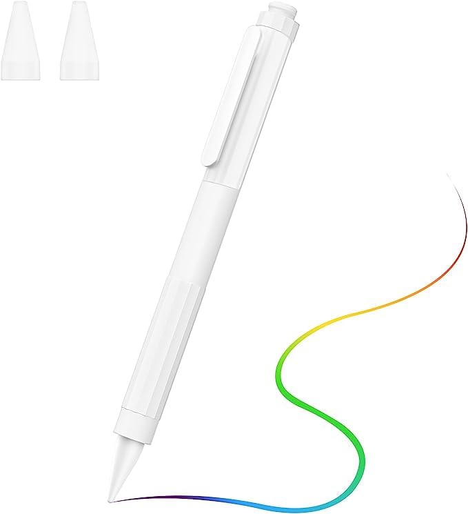 [Australia - AusPower] - MoKo Pencil Sleeve for Apple Pencil 2nd Generation Case, Anti-Slip Protective Skin Cover, Double Tap & Magnetic Charging Available, Pencil Holder Case with Clip and 2 Nips, White 