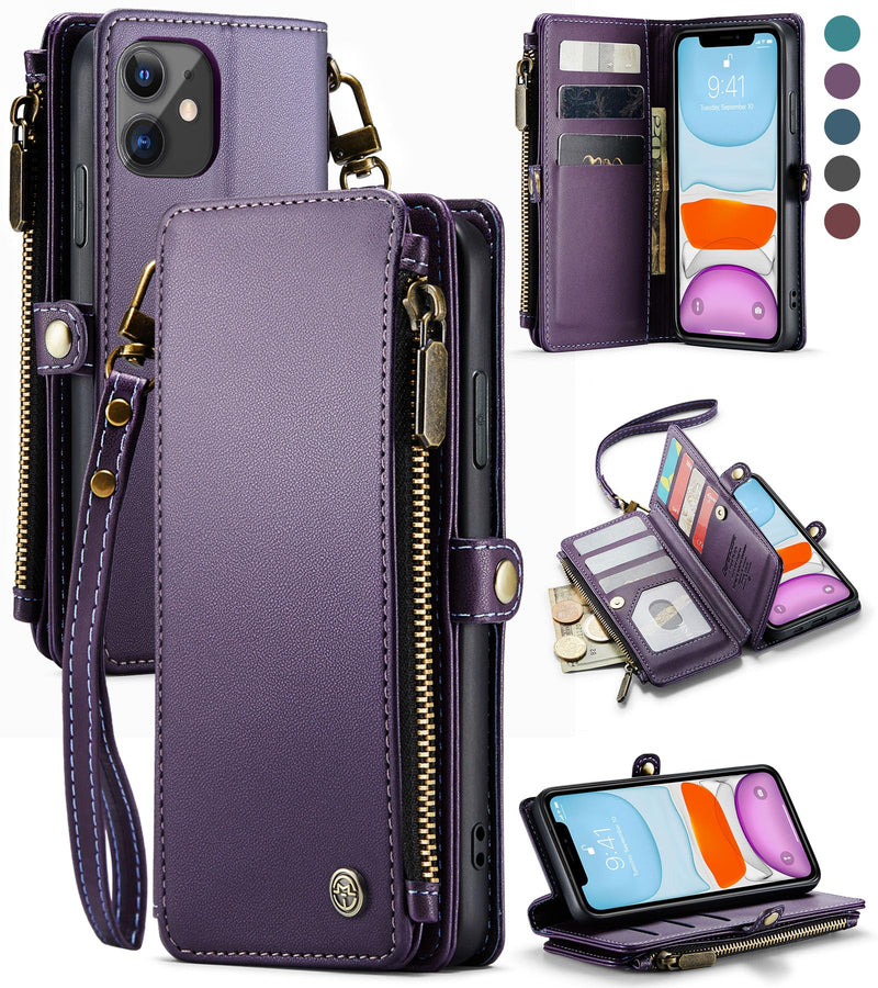 [Australia - AusPower] - Defencase for iPhone 11 Case, RFID Blocking for iPhone 11 Wallet Case for Women and Men with Card Holder, Zipper Pocket Magnetic Flip PU Leather Protective Cover for iPhone 11 Phone Case 6.1, Purple Elegant Purple 