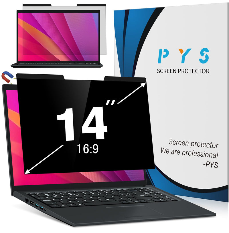 [Australia - AusPower] - PYS Magnetic 14 Inch Laptop Privacy Screen(16:9 Aspect) - Computer Screen Privacy Shield, Anti-Glare Blue Light Filter, Detachable Privacy Screen Protector for Lenovo Thinkpad, HP Elitebook, Dell 14 Inch (16:9) 