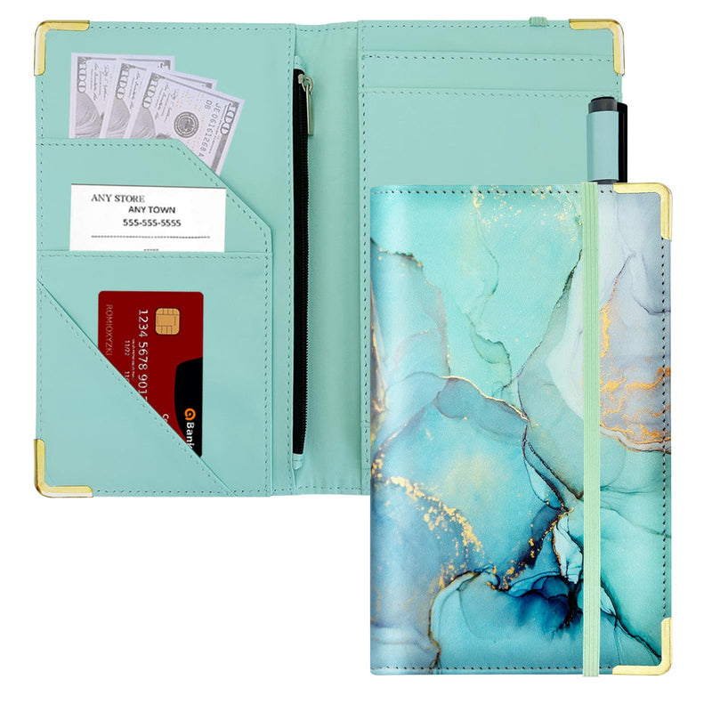 [Australia - AusPower] - Server Book, Cutaswish Server Books for Waitress Cute, Waiter Receipt Book, PU Leather Waitress Book with Zipper Pocket, Waitress Accessories(Marble Green) F 