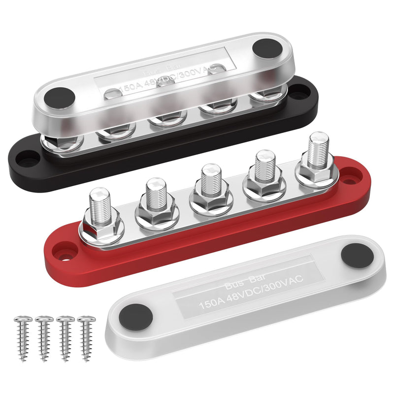 [Australia - AusPower] - DaierTek Power Distribution Block with Cover Mini 5 x 1/4" Studs Bus Bar Terminal Block Max 150A 48V DC 300V AC Positive & Negative for Automotive Car Marine 5M6 