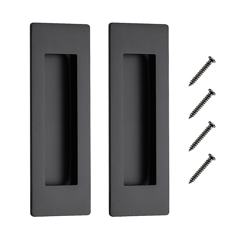 JOY DECOR 8 Pack Pocket Door Handles, 5.9" Rectangular Recessed Pulls for Sliding Closet and Barn Doors, Black Flush Finger Pulls 5.9 inches Black Rectangular