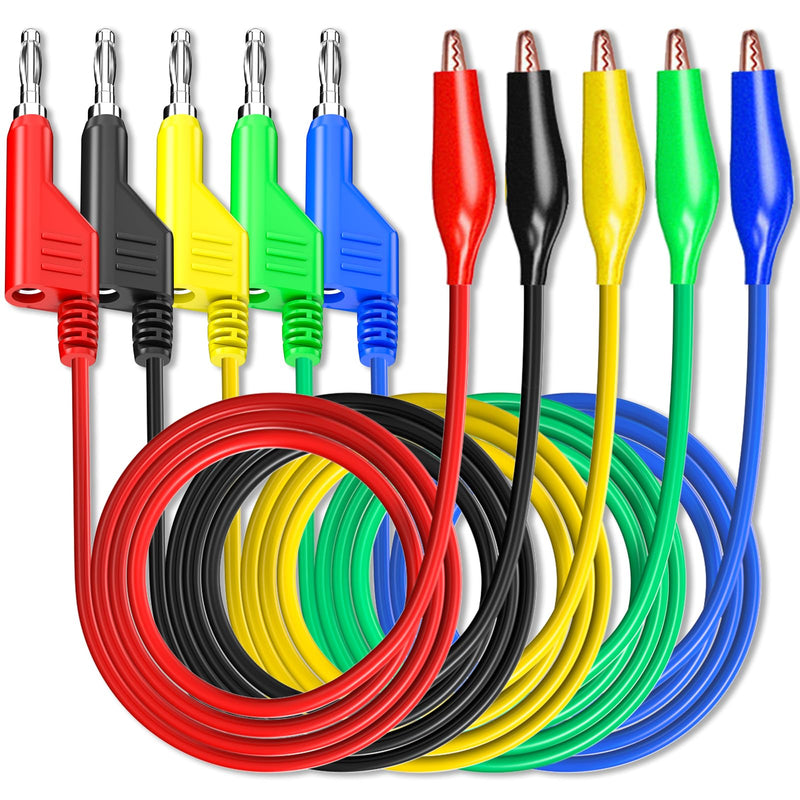 [Australia - AusPower] - Goupchn Stackabe Banana Plug to Alligator Clips Test Leads 5 Colors Soft Flexible Electrical Wire Cables for Multimeter Electrical Testing 500V/5A 