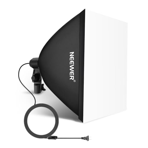 NEEWER 16x16in/40x40cm Softbox with E26 Porcelain Socket/Power Cord/White Diffuser/Stand Adapter, Durable Nylon Softbox Lighting Modifier for Studio Photography Lighting, SF4040 (US Plug) 40X40cm
