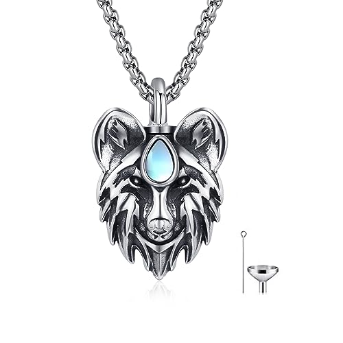 CUOKA MIRACLE Urn Necklace Ashes Sterling Silver Skull Urn Necklace Personalized Cremation Memorial Skull Ash Keepsake Pendant Cremation Jewelry C-Wolf 03
