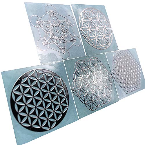 Flower of Life Metal Orgone Pyramid Sticker DIY Resin Crafts Energy Tower Material Decals Sacred Geometry Sticker (Silver # Flower of Life_1) Silver # Flower of Life_1