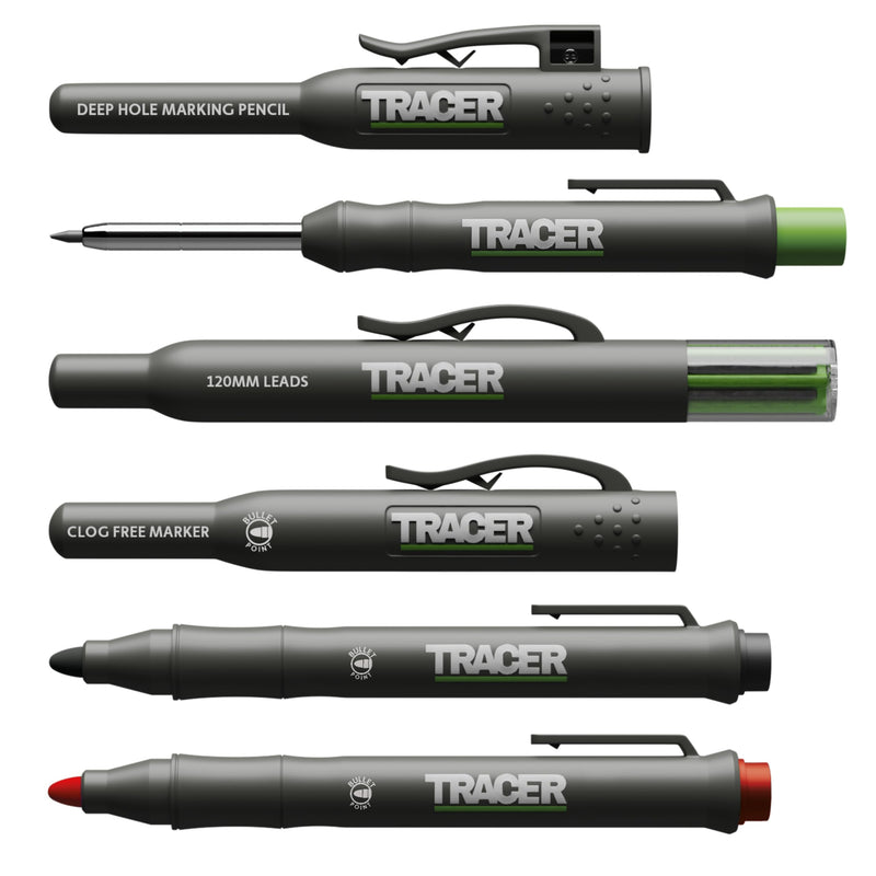[Australia - AusPower] - TRACER Marking Kit - Deep Hole Pencil, ALH1 Lead set and 2 Clog Free Markers with Holsters. Construction pencil & Marker set 