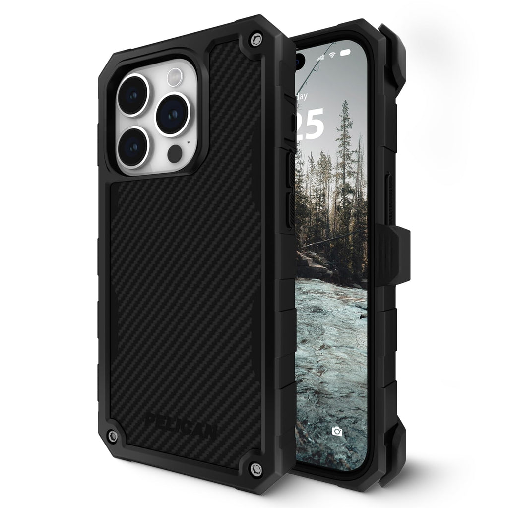 [Australia - AusPower] - Pelican Shield Series - iPhone 15 Pro Case 6.1" [Compatible with MagSafe] [21ft Military Grade Drop Protection] Magnetic Charging Phone Case Cover with Belt Clip Holster Kickstand - Black Shield Black 