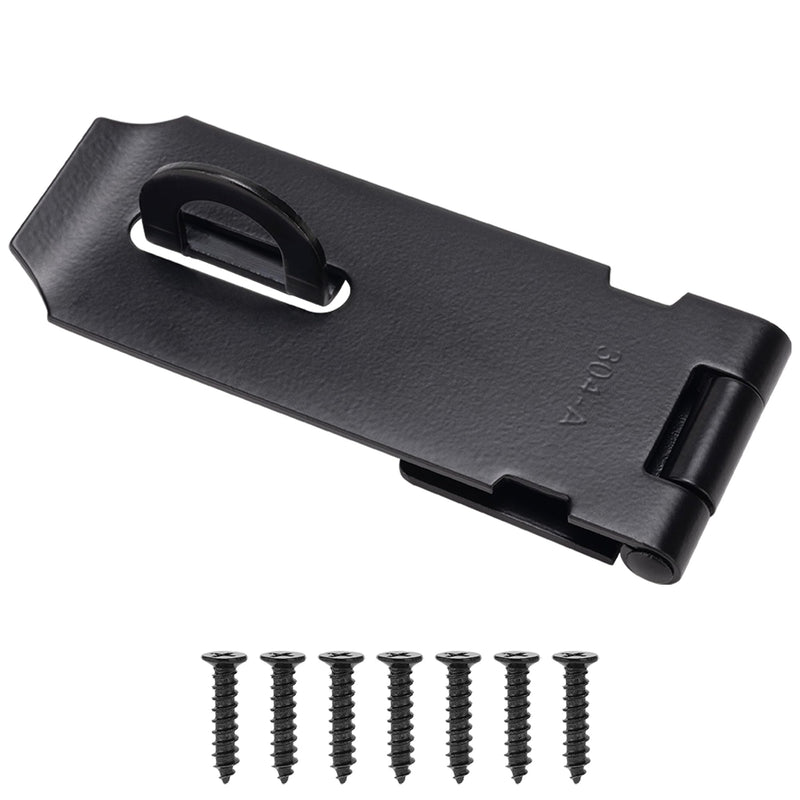 [Australia - AusPower] - Door Lock Hasp Latch, Thicked Design Latch Lock, Stainless Steel Security Packlock Clasp Hasp Lock Latch for Doors, Black Finish with Screws, 1 Pack(4 Inch) 4 Inch 