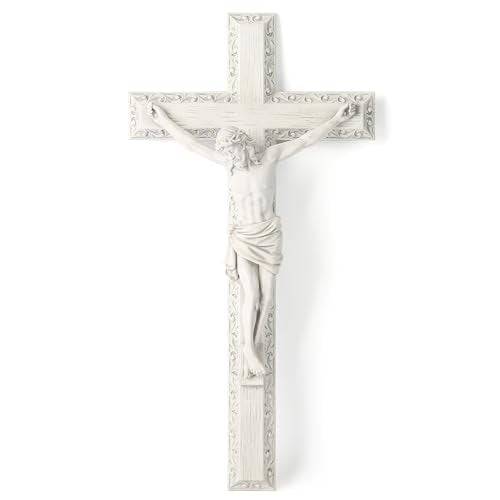 BC Catholic Crucifix Wall Cross 12" H Jesus Cross Wall Decor 12.2"L x 6.3"W White