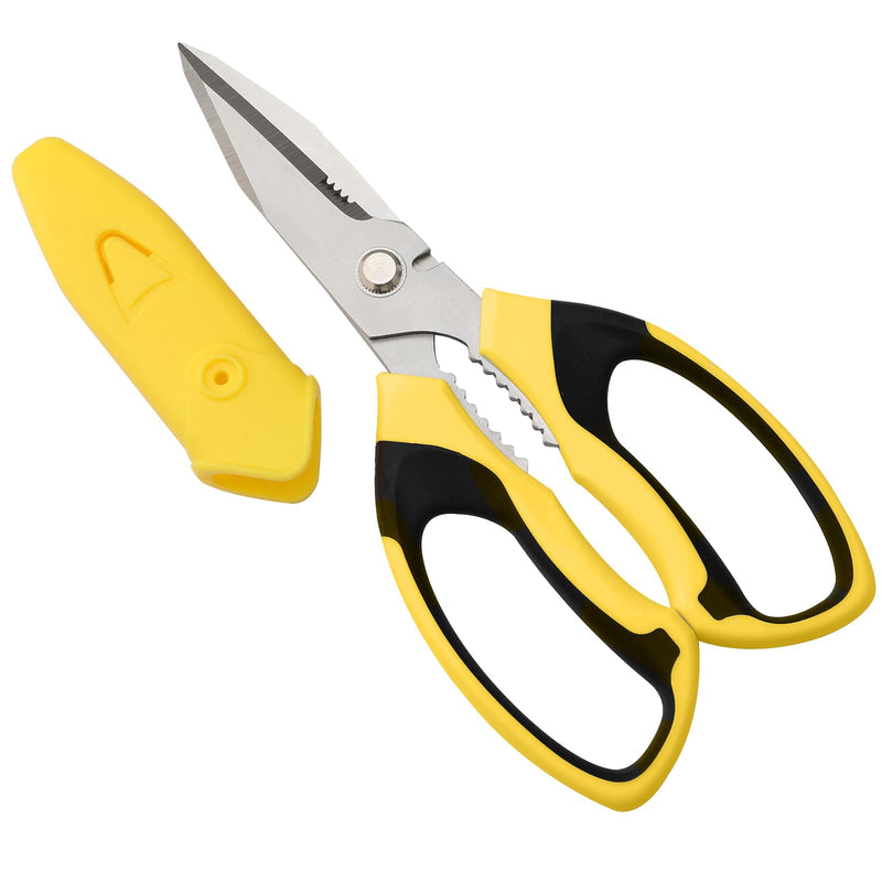 [Australia - AusPower] - Utility Scissors Heavy Duty Multipurpose 8'',sharp Scissors All Purpose heavy duty,Carpet Scissors,Easy Cutting Cardboard,Wires,Leather,Fabric, Shears Tools For Left & Right Handed.?Yellow? 8'' Yellow 