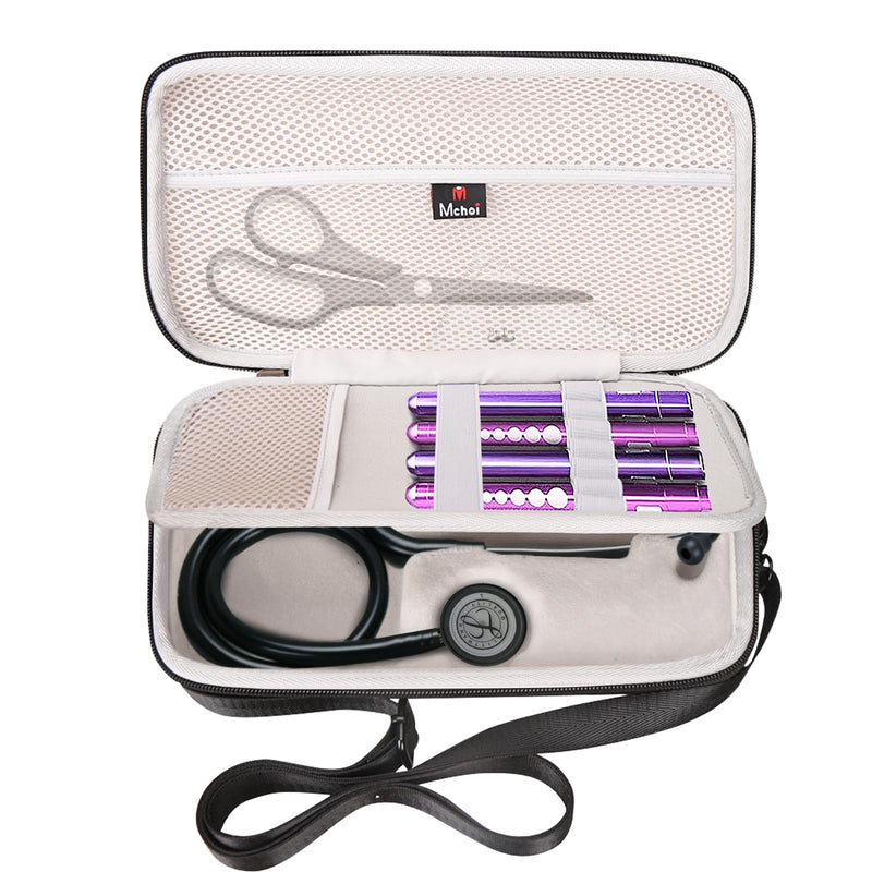 Mchoi Stethoscope Case with Grooved, Suitable for 3M Littmann Classic III Stethoscope, Extra Room for Medical Bandage, Scissors and LED Penlight, Black, Case Only