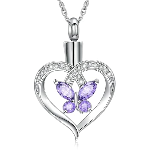 shajwo Heart Urn Necklace for Ashes for Women Silver-Purple