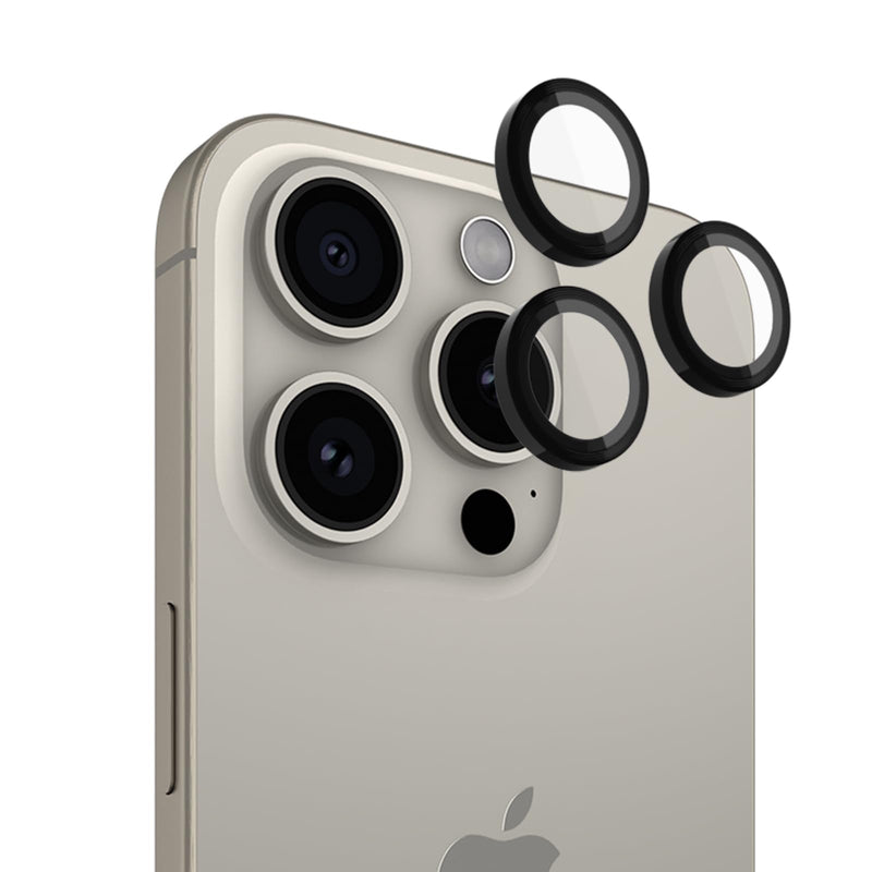 [Australia - AusPower] - Pelican Camera Lens Protector w/ Aluminum Rings for iPhone 15 Pro Max/iPhone 15 Pro - 9H Tempered Glass - Durable Anti-Scratch, Anti-Shatter, HD View w/Night Shoot, Case Friendly, Easy Install - Black iPhone 15 Pro / iPhone 15 Pro Max 