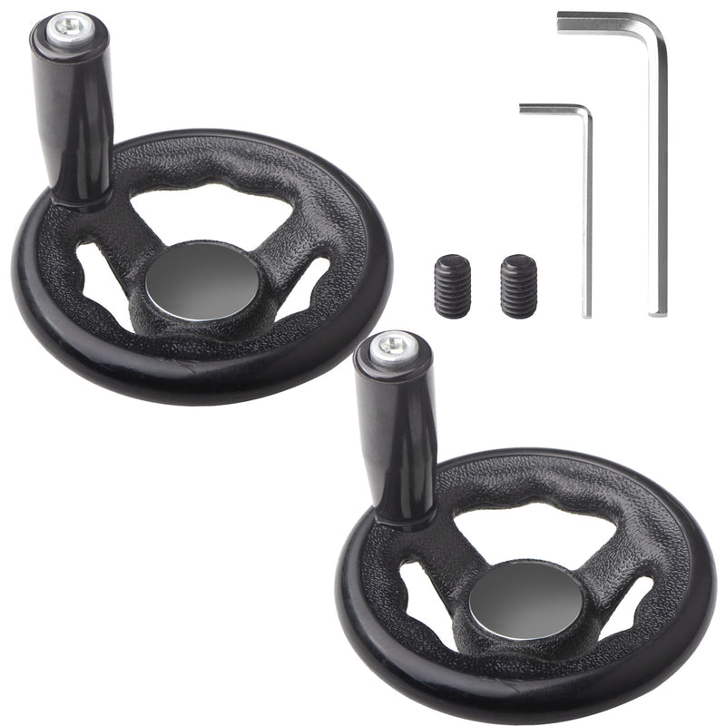 [Australia - AusPower] - 2 Pack 0.47x4inch Diameter Round Hand Wheel Three-Spoke W Revolving Knob Handle for Mill Drillpress Crank Lathe 