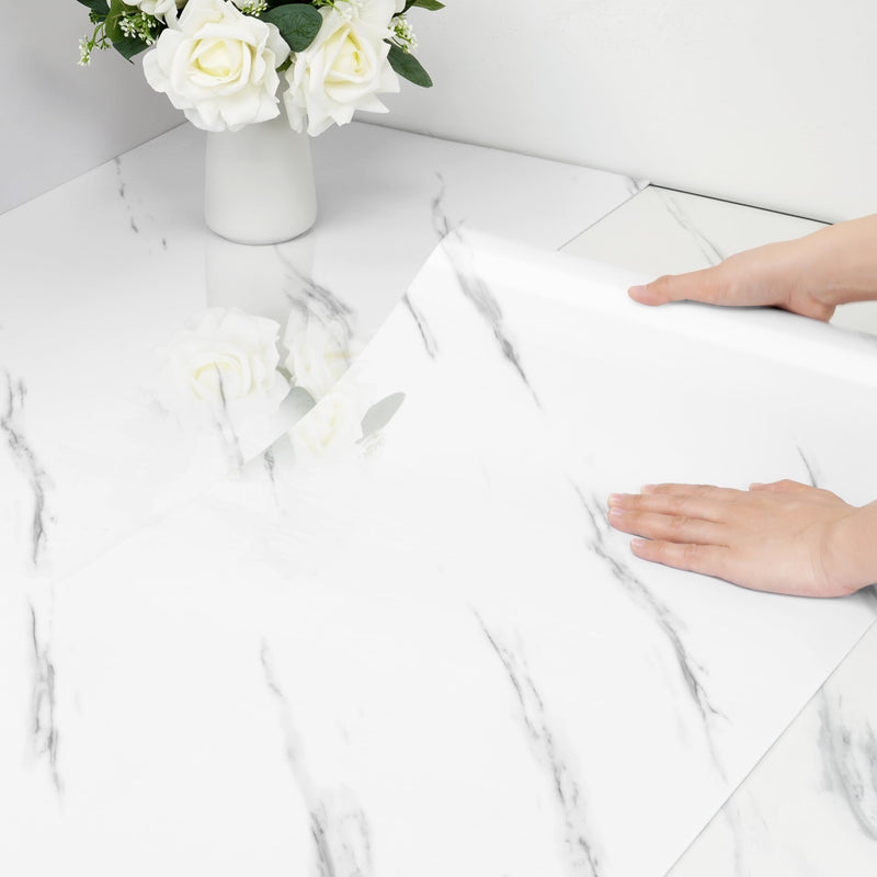 [Australia - AusPower] - YENHOME White Marble Peel and Stick Floor Tile Waterproof 15.7"X118" Peel and Stick Flooring Roll for Kitchen Bathroom Floor Tiles Self Adhesive Foam Vinyl Floor Tiles Sticker Accent Wall Panels 15.7â€œX118â€ 1 