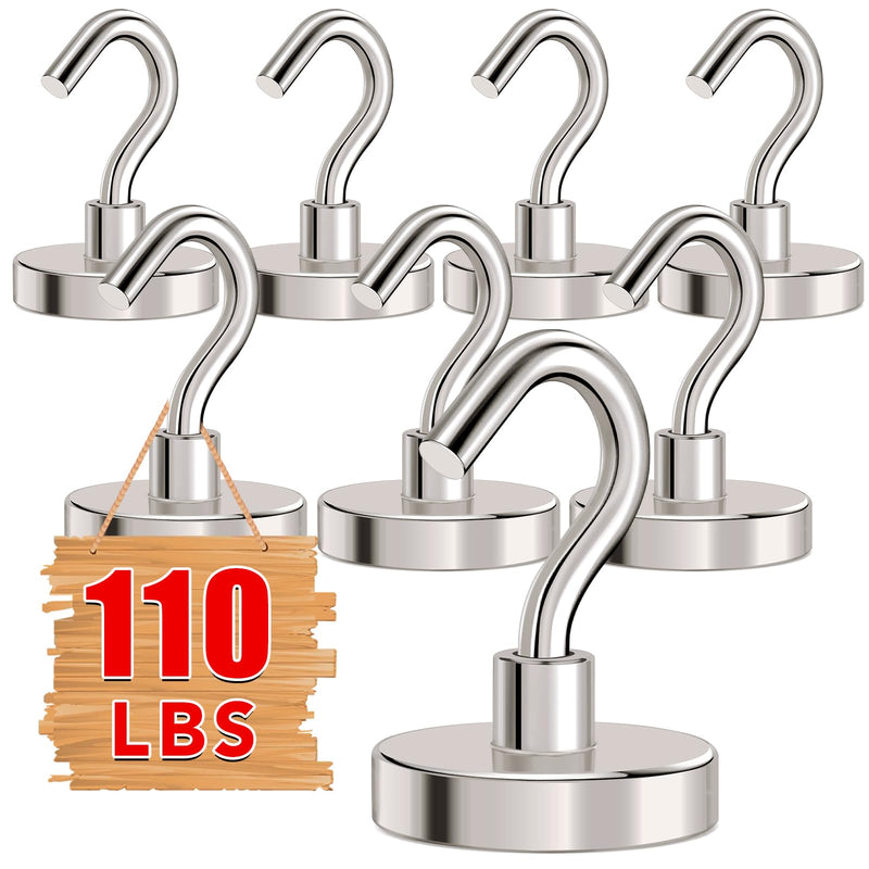 [Australia - AusPower] - MIKEDE Magnetic Hooks Heavy Duty,110LB+ Strong Magnet with Hook, Super Neodymium Cruise Hooks, Locker Organizer Industrial Hooks for Hanging, Magnetic Hanger for Cruise, Grill - 8 Pack 110LB-8pcs Silver 