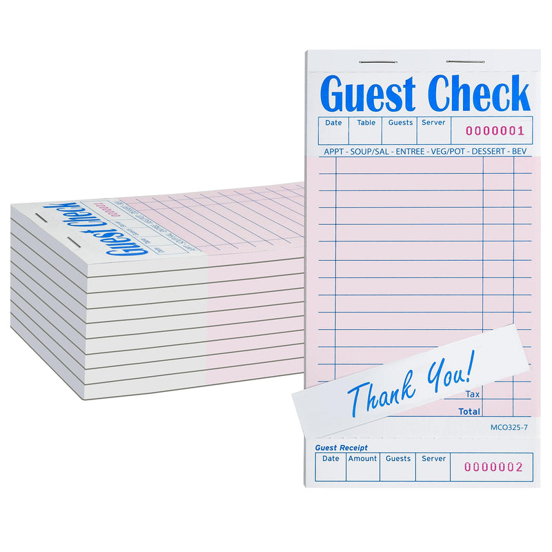[Australia - AusPower] - Guest Checks for Restaurants - 10 Pads with 50 Sheets Each | Perforated, Pink Check Design with Bottom Thank you Receipt | Order Ticket Ideal for Bar, Cafe, and Restaurant (Pink) 
