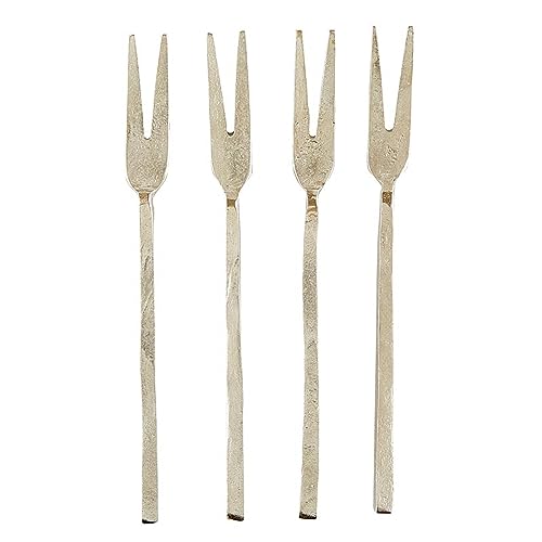 Set of four Santa Barbara Design Studio mini dessert forks, 5-inch hammered silver metal appetizer forks.