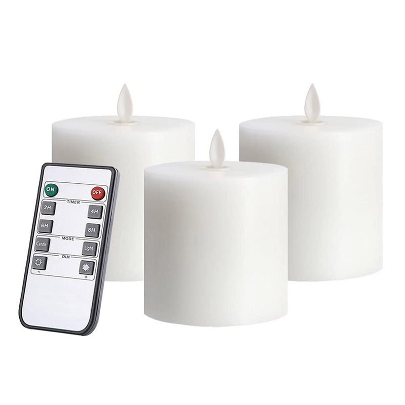 [Australia - AusPower] - Jolnyus 3x3 inch White Flameless Candles Set of 3 Flickering LED Candles Battery Operated with Remote Control Timers for Concert Fireplace Livingroom Party Dimmable Pillar Candles Flat top 