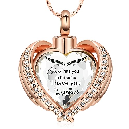 Imrsanl Angel Wing Heart Urn Pendant Necklace Cremation Jewelry Rose Gold-White