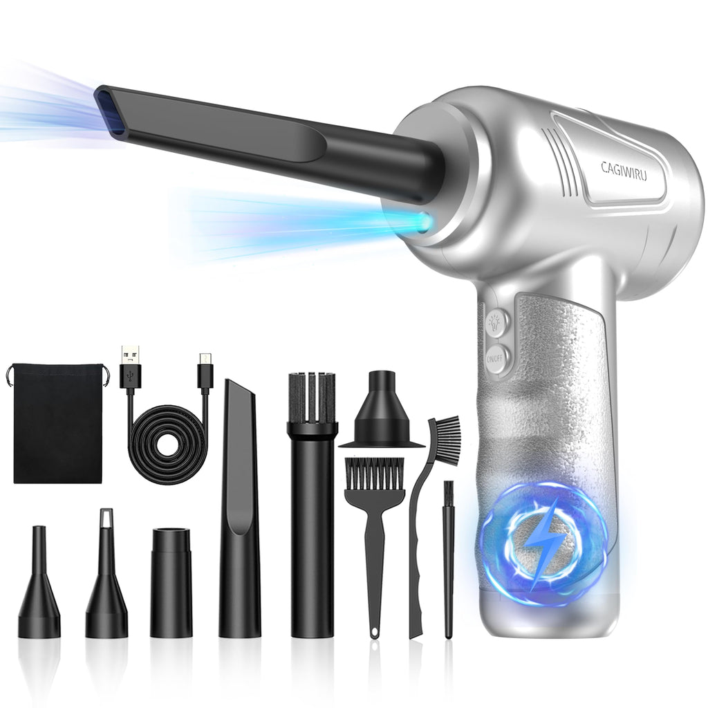 [Australia - AusPower] - Compressed Air Duster 4.0,Cordless Air Blower,Electric Air Duster for Cleaning Keyboard&PC,Air Cleaning Kit, 3 Speed Duster Cleaner with LED-Light-no Canned air dusters-car Dusters (Silver) Silver 
