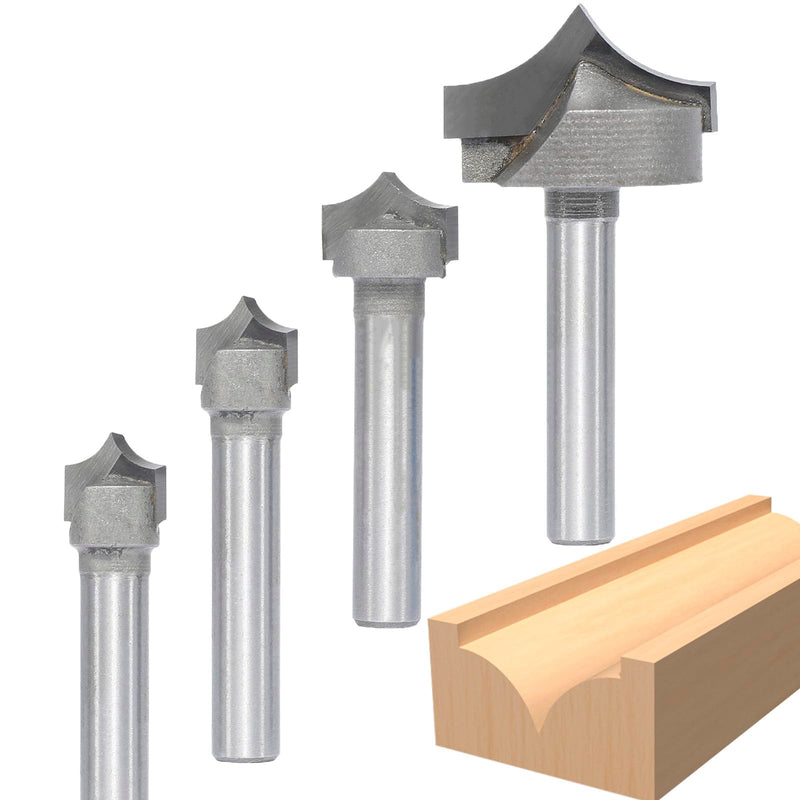 [Australia - AusPower] - 4pcs Point Cutting Roundover Router Bit Set,1/4" Shank,Cutting Dia. 3/8,3/8",1/2" and 1",Round-Over Plunge Cutter for Wood Engraving, 2D and 3D Carving 1/4"x 4Pcs V Point Bits 