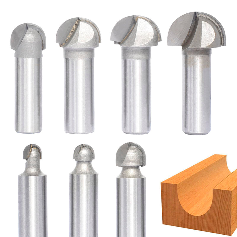 7pcs Core Box Router Bits Set 1/2 Inch Shank,Cove Box Bits 5/16",3/8",1/2",5/8" 3/4",7/8" and 1" CD,Round Nose Cutter for Wood Roundnose/Roundover Grooving,Veining,Engraving,Plunging 7Pcs Core Box