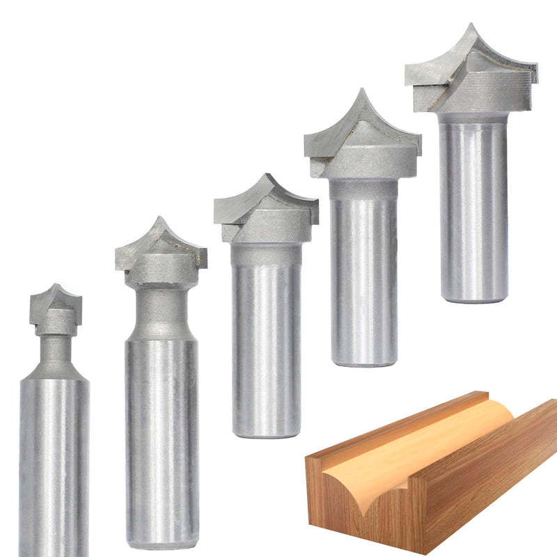 5pcs Point Cutting Roundover Router Bit Set,1/2" Shank,Cutting Dia. 3/8",5/8",3/4",7/8" and 1",Round-Over Plunge Cutter for Wood Plunging,Routing 1/2"x 5Pcs
