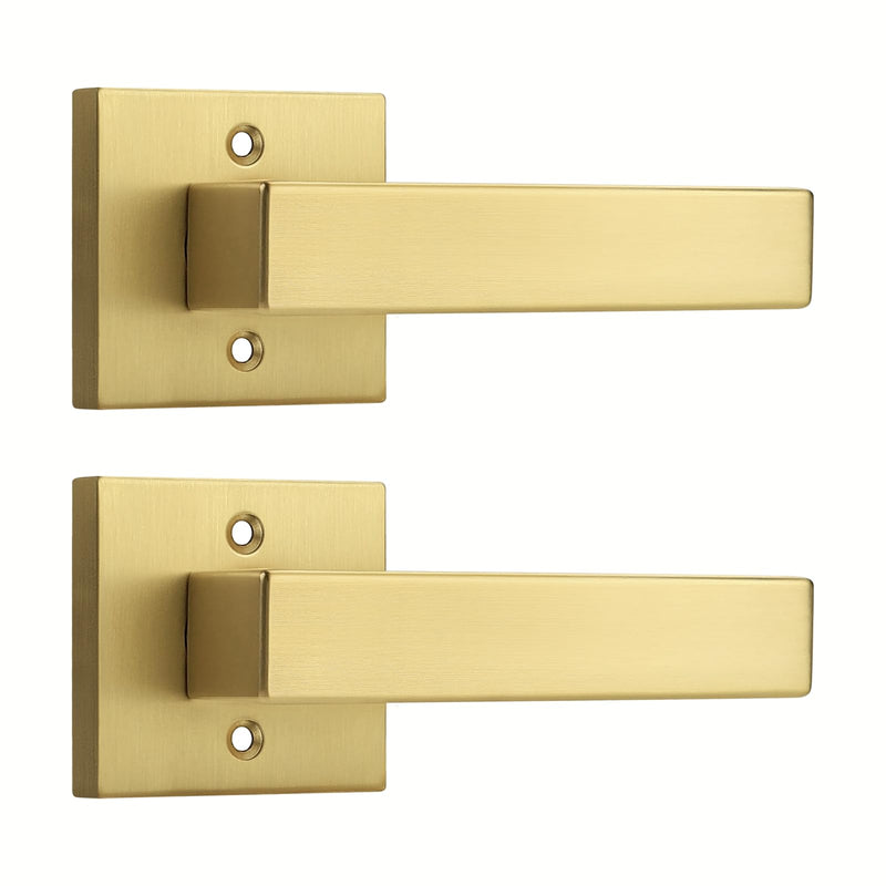Probrico 2 Pack Gold Dummy Door Handles,Modern Closet Door Knobs,Heavy Duty Interior Non-Turning Handle Reversible for Right & Left Handed Side