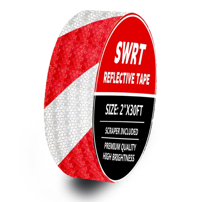 [Australia - AusPower] - 2 Inch X 30 FT Reflective Tape Outdoor Waterproof Red & White Reflective Tape Strong Adhesive Caution Hazard Warning Tape Reflector Conspicuity Tape for Trailer Sign 2IN x 30FT 