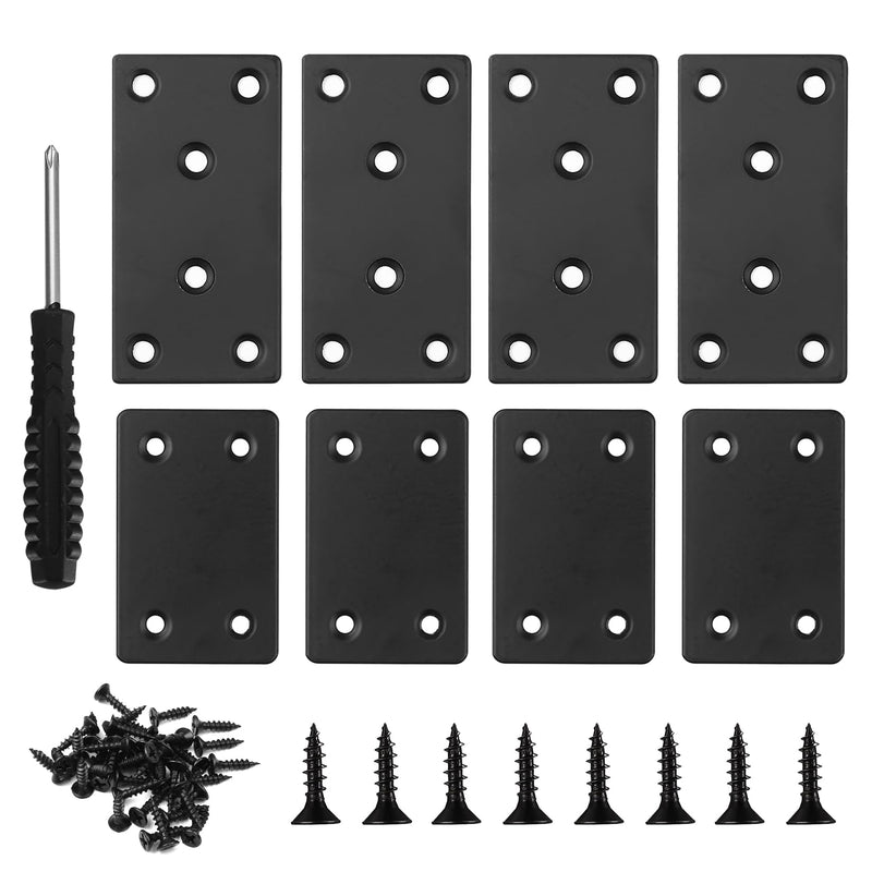 [Australia - AusPower] - Flat Mending Plates, 8 Pcs Black Metal Flat Straight Mending Plates, Joining Fixing Brackets, Flat Fixing Corner Brace Plates for Wood, Shelves, Furniture, with 40 Pcs Screws, Screwdriver 