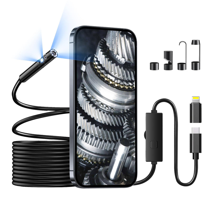 [Australia - AusPower] - [Dual-Lens] Endoscope Camera with Light, 1920P Borescope Inspection Camera with 8+1 Adjustable LED Lights, Semi-Rigid Snake Cable 16.5FT, IP67 Waterproof for iPhone, iPad, Samsung,Cool Gadgets for Men 