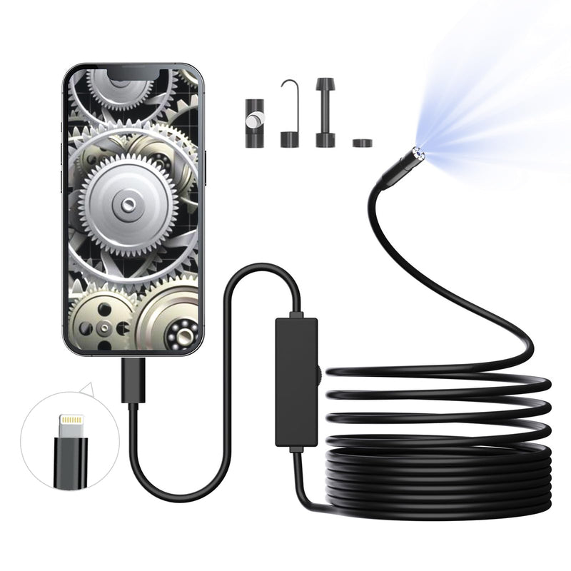 [Australia - AusPower] - Endoscope Camera with Light, 1920P HD Borescope with 8 Adjustable LED Lights, Endoscope with 16.4ft Semi-Rigid Snake Cable, 8mm IP67 Waterproof Inspection Camera,Supports iOS System, Not for Android 