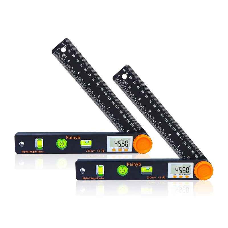 [Australia - AusPower] - Rainyb Digital Angle Finder Tool 7inch 0-360 degree LCD Digital Protractor with Horizontal Vertical Bubble Levels and Ruler Meter Accurate Tools for Carpenters,Woodworkers,Fabricators（7-Inch X 2Pcs） 7inch Angle Finder X 2 