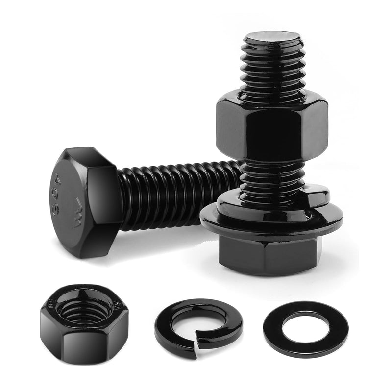 [Australia - AusPower] - 1/4-20 x 1-1/2" Hex Head Screw Bolt, Nuts, Flat & Lock Washers, 20Pcs 18-8 (304) Stainless Steel, Fully Threaded, Black Oxide by SG TZH 20 1/4-20 x 1-1/2" 