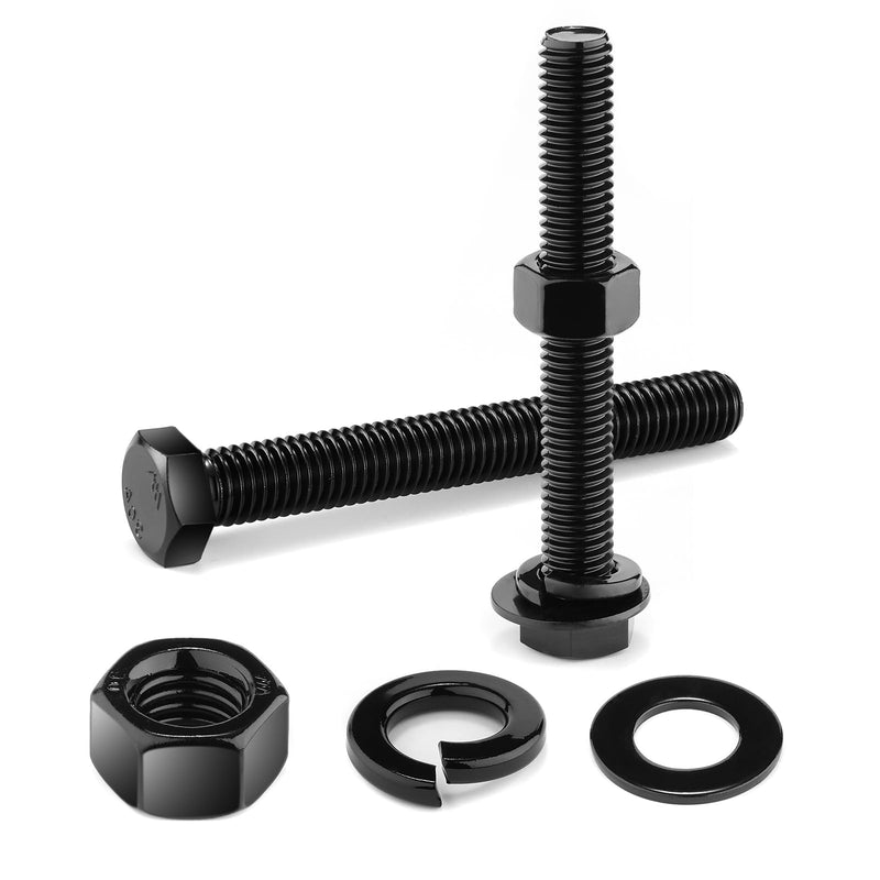 5/16-18 x 3-1/2" Hex Head Screw Bolt, Nuts, Flat & Lock Washers, 20Pcs 18-8 (304) Stainless Steel, Fully Threaded, Black Oxide by SG TZH 20 5/16-18 x 3-1/2"