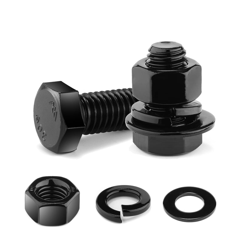 3/8-16 x 1 Hex Head Screw Bolt, Nuts, Flat & Lock Washers, 20Pcs 18-8 (304) Stainless Steel, Fully Threaded, Black Oxide by SG TZH 3/8-16 x 1"